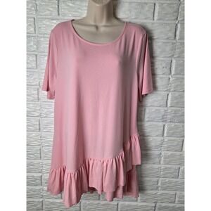 Zenana Outfitters Womens Tunic Size 1X short sleeve Pink Ruffle Tiered Stretchy